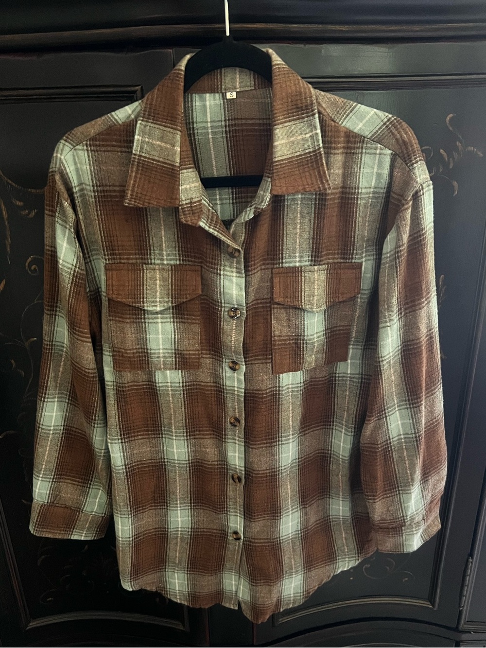 Women’s Brown Plaid Button-Up Shirt - Casual Flannel Style - Size Small